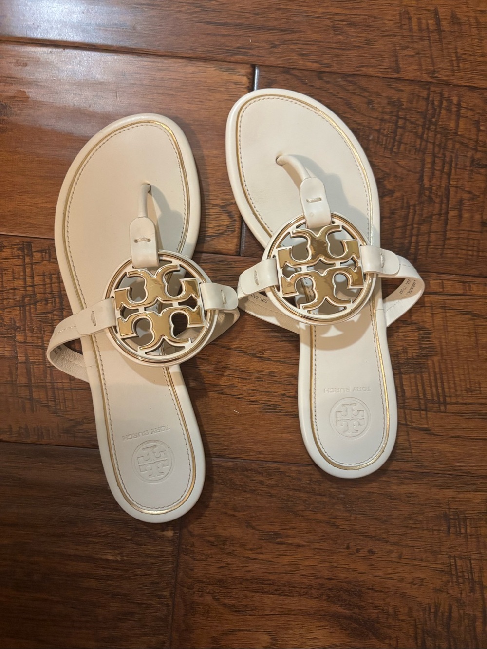 Tory Burch White Leather Miller Sandals with Gold Logo